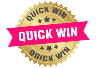 quick win. quick win round pink and gold label isolated on transparent background