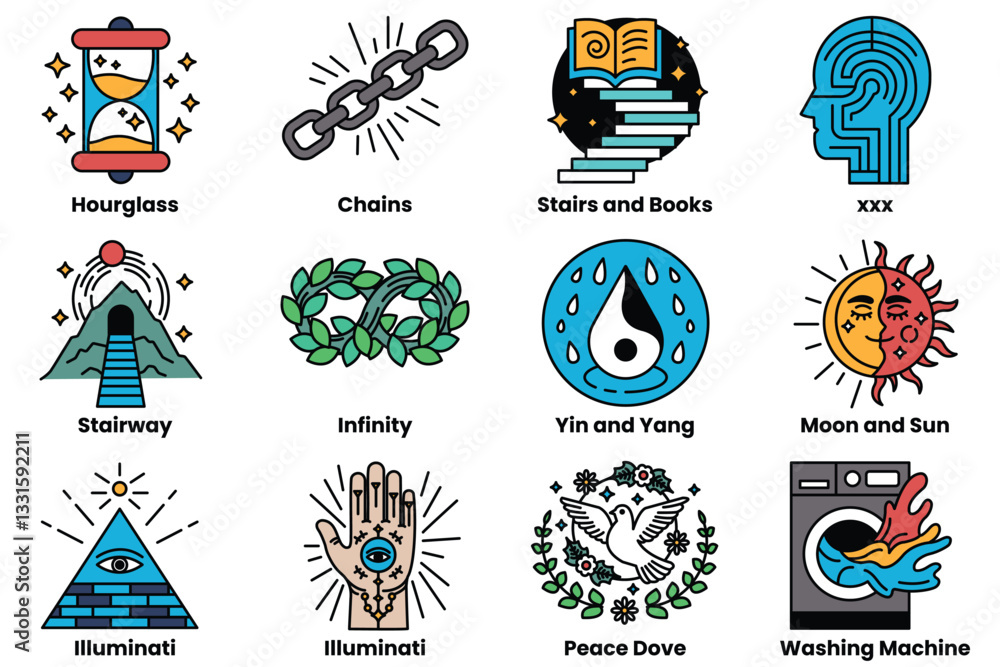 Poster set of illustrations in the concept of emotion and imagination in a line style