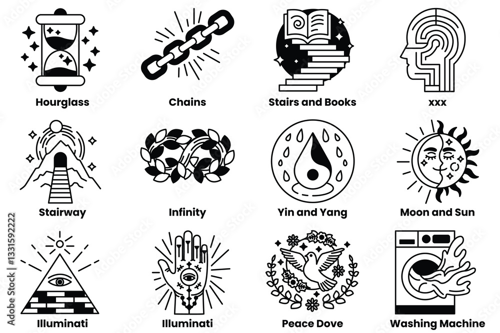 Poster set of illustrations in the concept of emotion and imagination in a line style