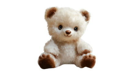 Cute and fluffy teddy bear sitting on a plain background with an adorable expression