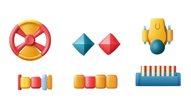 Bright and colorful playroom toys designed for early childhood development and sensory exploration