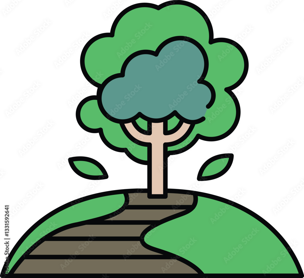 Poster a tree is shown on a hill with a path leading to it