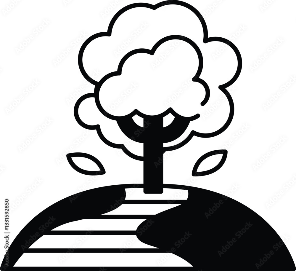 Poster tree is shown on a hill with a path leading to it