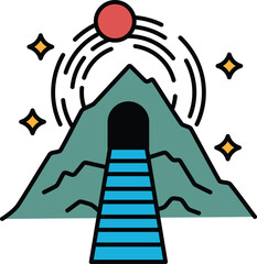 A mountain with a tunnel leading to a cave