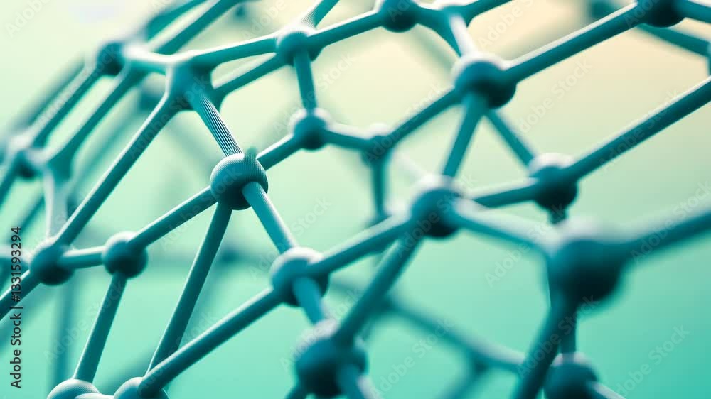 Poster close up view of molecular structure model showcasing interconnected nodes and rods, symbolizing sci