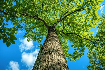 Fototapeta premium Growth journey of a majestic tall tree reaching for the sky nature photography outdoor breathtaking landscape upward viewpoint highlighting resilience