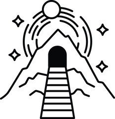 mountain with a tunnel leading to a cave