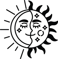 cartoon sun with a smiling face and a smiling moon