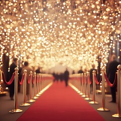 Dazzling Red Carpet Event with Gold Stanchions and Glamorous Lighting
