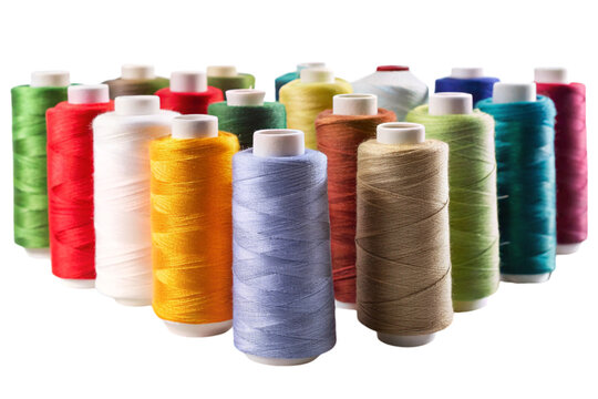 multiple bright sewing thread spools in an array of colors, ideal for creative sewing and embroidery projects