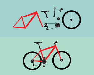 vector illustration of bicycle and its parts