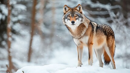 Naklejka premium Majestic Wolf in Winter Wonderland