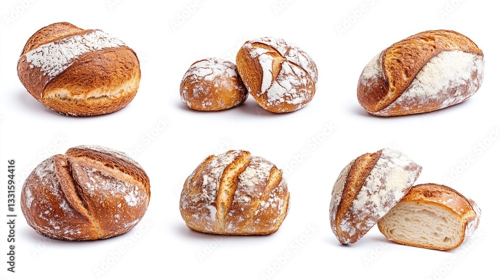 Poster a selection of various breads displayed on a clean, white surface