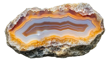Obraz premium Striking Agate Stone Slice: A Banded Mineral Gemstone with Unique Texture and Pattern for Geological Science and Decorative Art - Macro Close-Up