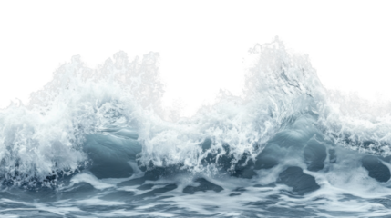 Big blue ocean wave breaking with foam and transparent background