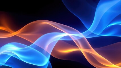 Fluid Energy Dances In Vibrant Blue And Orange Hues Across A Dark Canvas, A Mesmerizing Interplay Of Light And Motion