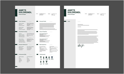 Business CV template. Minimalistic resume layout with work experience, education and skills fields vector set of minimalist elegant layout illustration