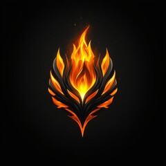 Abstract flaming stylized wing emblem on black background