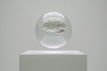 Floating brain in transparent sphere creates surreal, thought-pr