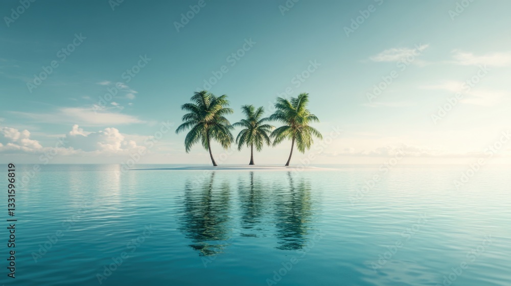 Poster Coconuts and palms floating on the surface of calm waters