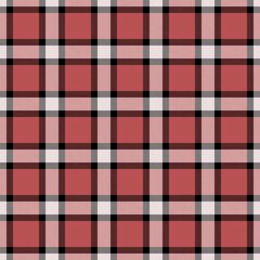 Rural plaid fabric check, wedding vector pattern textile. Pastel tartan background texture seamless in red and black colors.