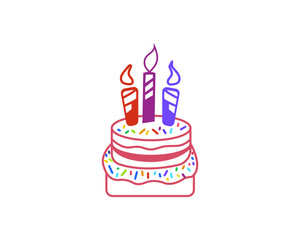 Colorful Birthday Cake with Three Candles, Sprinkles, Celebration