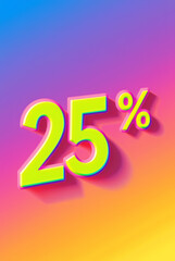 Bold and colorful design showcasing a 25 percent discount symbol against a vibrant gradient background in bright hues