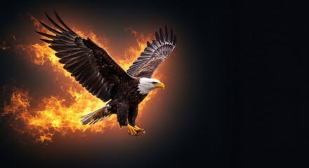 Fototapeta premium Majestic eagle powerfully soaring through fiery flames. AI Generated