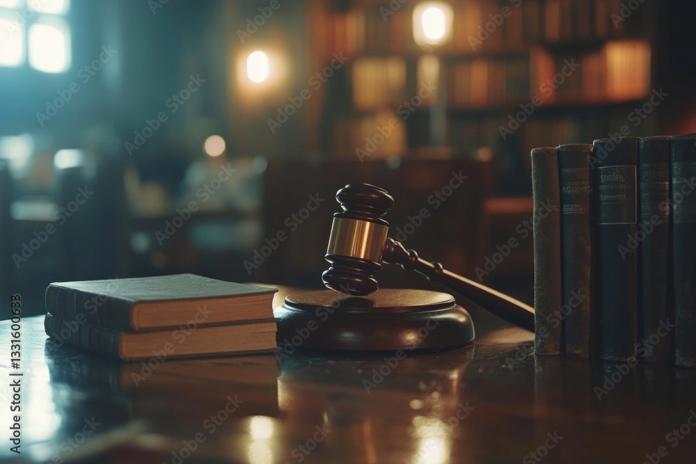 Poster A wooden gavel sits on top of a table next to several books, ready for use in a study or office setting