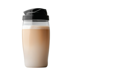 Protein shake in a transparent shaker bottle on transparent background
