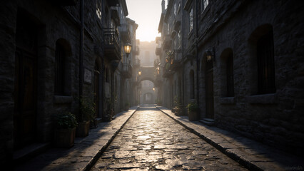 Fototapeta premium The old lane at dusk