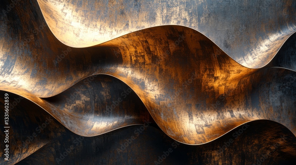 Poster metallic flowing shapes present an abstract and textured display