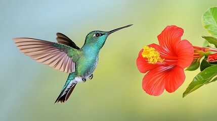 Naklejka premium Hummingbird and Hibiscus: A Moment of Grace