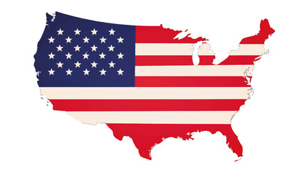 Simplified USA map illustration in flag colors, patriotic symbolism