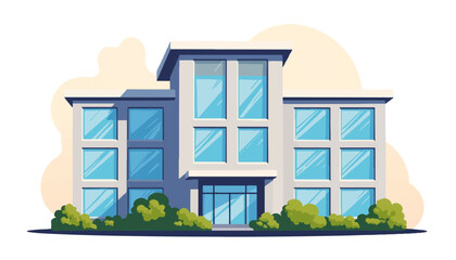 Modern office building exterior with geometric windows, clean design