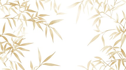 Obraz premium Golden Serenity Elegant Bamboo Leaves on a White Canvas