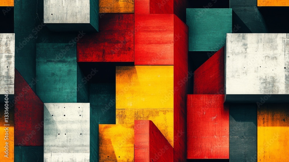 Poster abstract composition of colorful cubes and blocks creates geometry