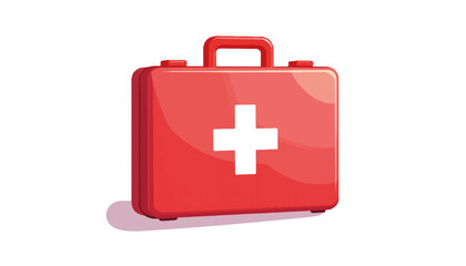 Obraz premium Red first aid kit with white cross on clean background, health concept