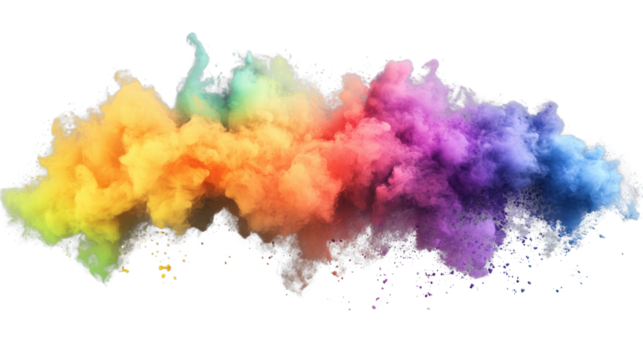 Colorful rainbow smoke exploding on transparent background
