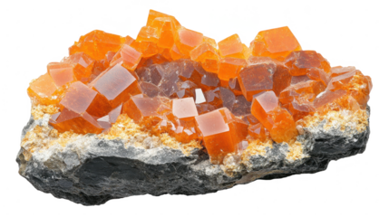 Vanadinite Mineral Specimen: A Captivating Display of Orange Crystals on Matrix, Showcasing Natural Beauty and Geological Formation
