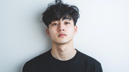 Portrait of a young Asian man against a white background