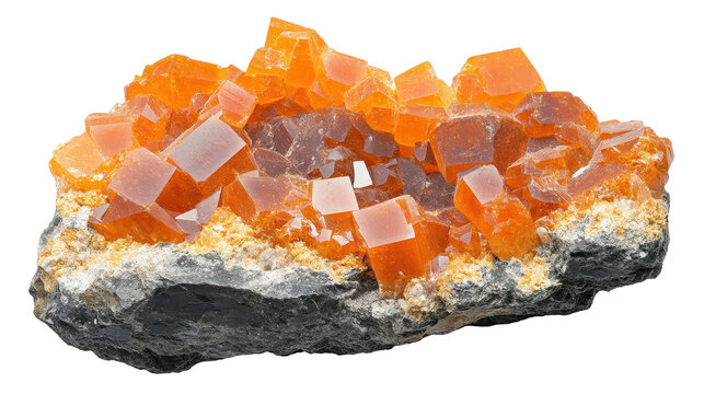 Vanadinite Mineral Specimen: A Captivating Display of Orange Crystals on Matrix, Showcasing Natural Beauty and Geological Formation