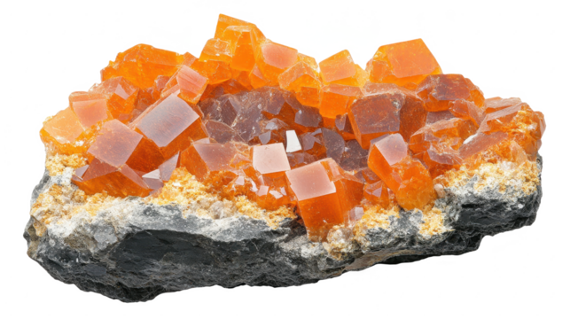Vanadinite Mineral Specimen: A Captivating Display of Orange Crystals on Matrix, Showcasing Natural Beauty and Geological Formation