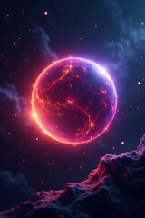 Obraz premium Digital artwork of glowing plasma sphere in dark space, digital, glowing