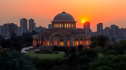Fototapeta premium Sunset illuminates city temple