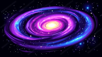 A colorful stylized depiction of a vibrant spiral galaxy in space