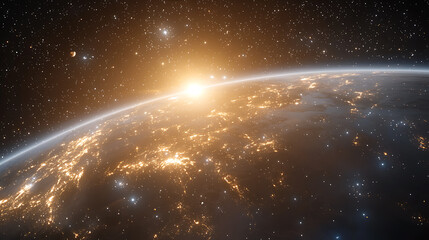 Celestial view of earth at dawn space digital artwork cosmic environment high-angle perspective sci-fi concept