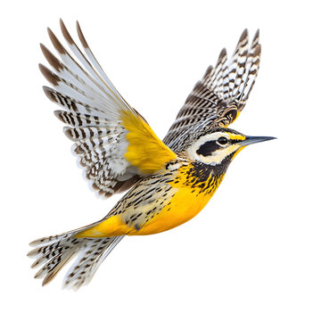 Elegant western meadowlark with wings outstretched