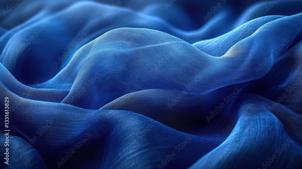 Poster abstract soft flowing waves design with gradient blue fabric effect