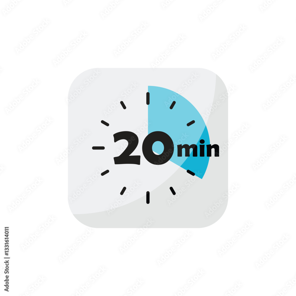 Poster 20 minutes on stopwatch icon in flat style. clock face timer vector illustration on isolated backgro